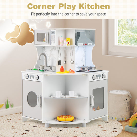 Kids Corner Wooden Play Kitchen with Range Hood and Stoves-Gray - Tampa Home & Garden Store