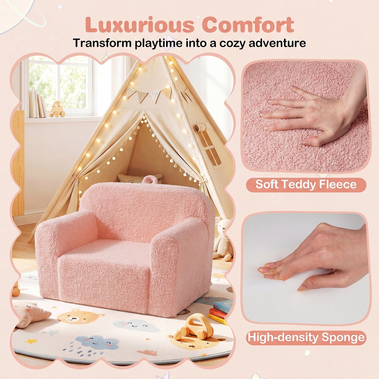 Kids Couch Portable Toddler Sofa with Anti-slip Base