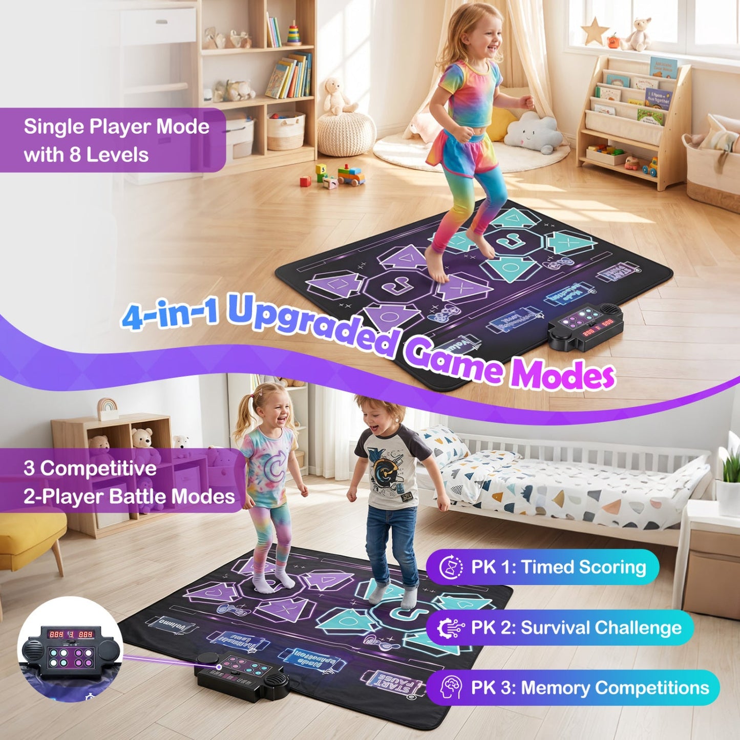 Electronic Kids Dance Mat by DirectDeals; black/purple LED mat with 8 songs and 4in1 game modes on Tampa Home & Garden Store