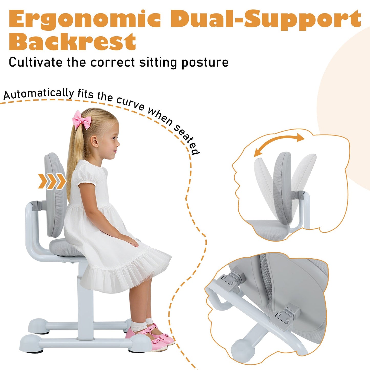 Kids Desk Chair Children Study Chair with Double Back Support and Adjustable Height