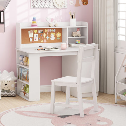 Kids Desk and Chair Set with Hutch and 3-Layer Side Shelf