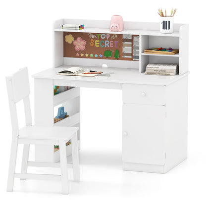 Kids Desk and Chair Set with Hutch and 3-Layer Side Shelf