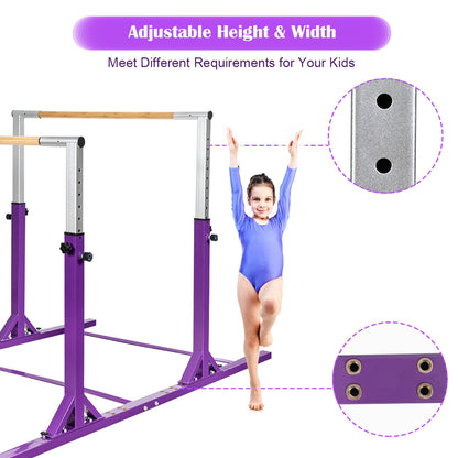 Kids Double Horizontal Bars Gymnastic Training Parallel Bars Adjustable-Purple