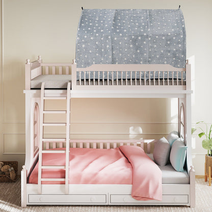 Kids Dream Twin Bunk Bed with gray star canopy and pink lower bedding GemGear on Tampa Home & Garden Store