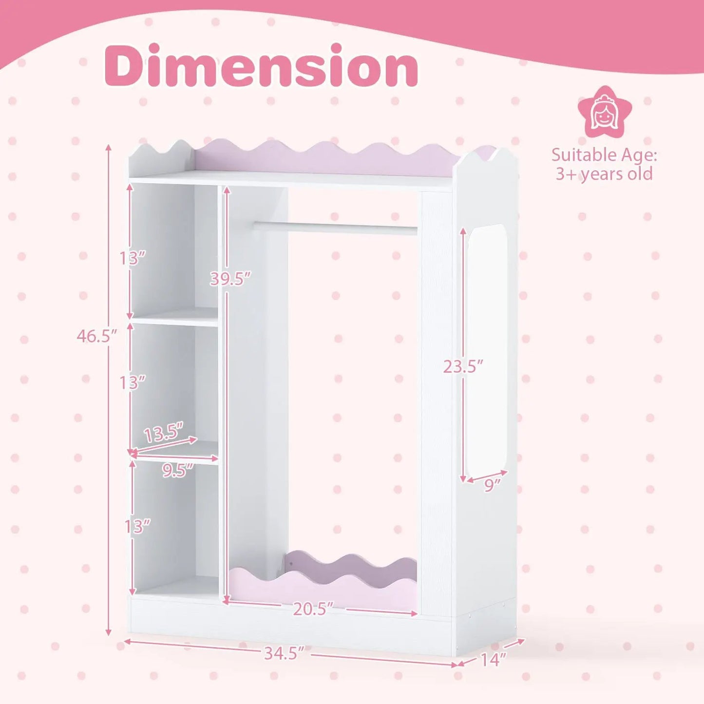 Kids Dress Up Storage With Mirror and Rack Pink