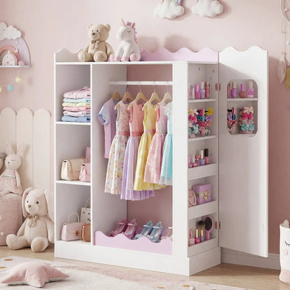 Kids Dress Up Storage With Mirror and Rack Pink