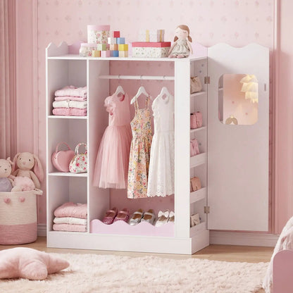 Kids Dress Up Storage With Mirror and Rack Pink