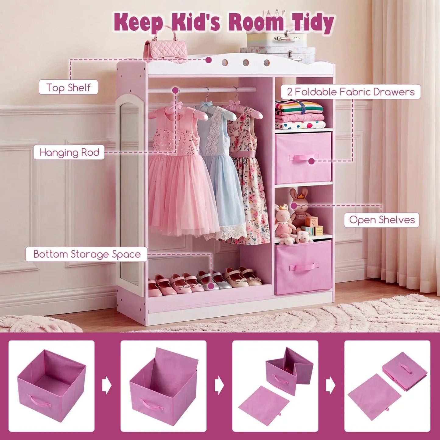 Kids Dress Up Storage with Full Length Mirror