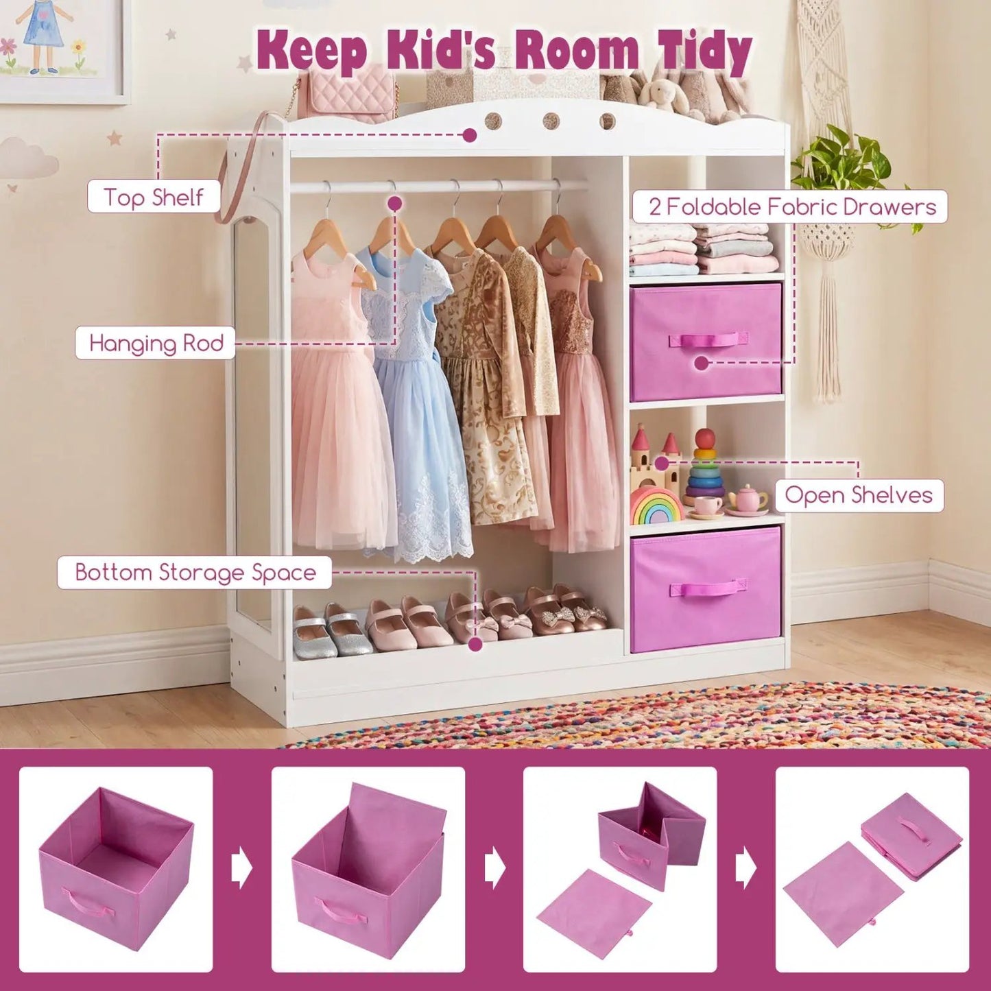 Kids Dress Up Storage with Full Length Mirror