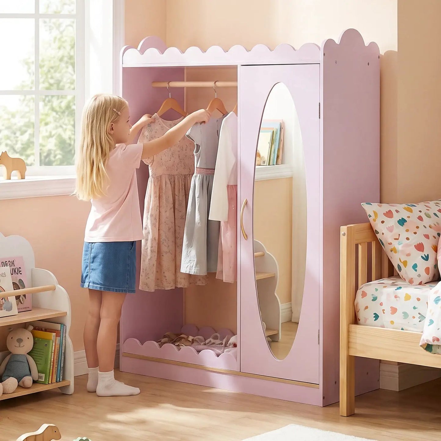 Kids Dress Up Cabinet With Mirror Pink Storage