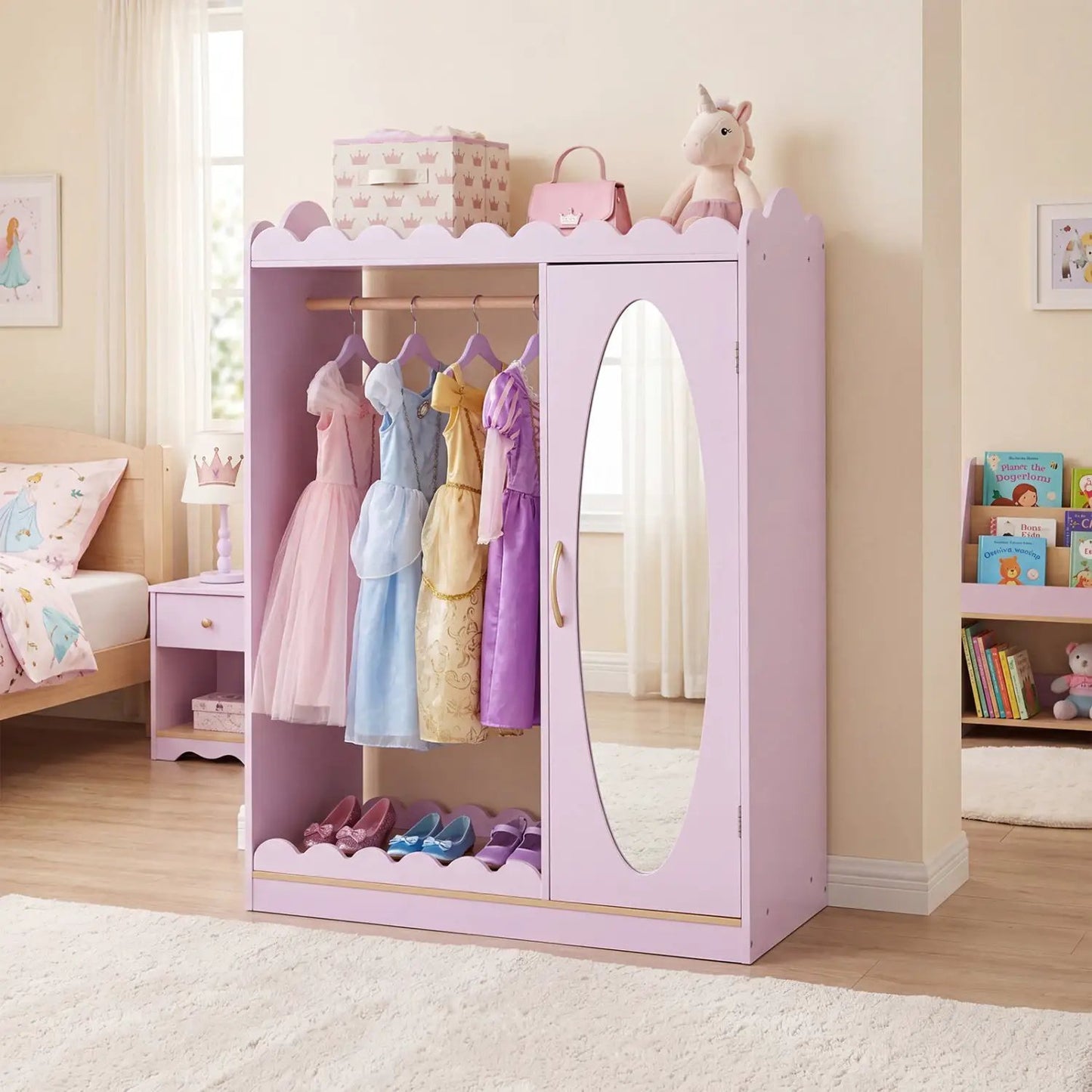 Kids Dress Up Cabinet With Mirror Pink Storage