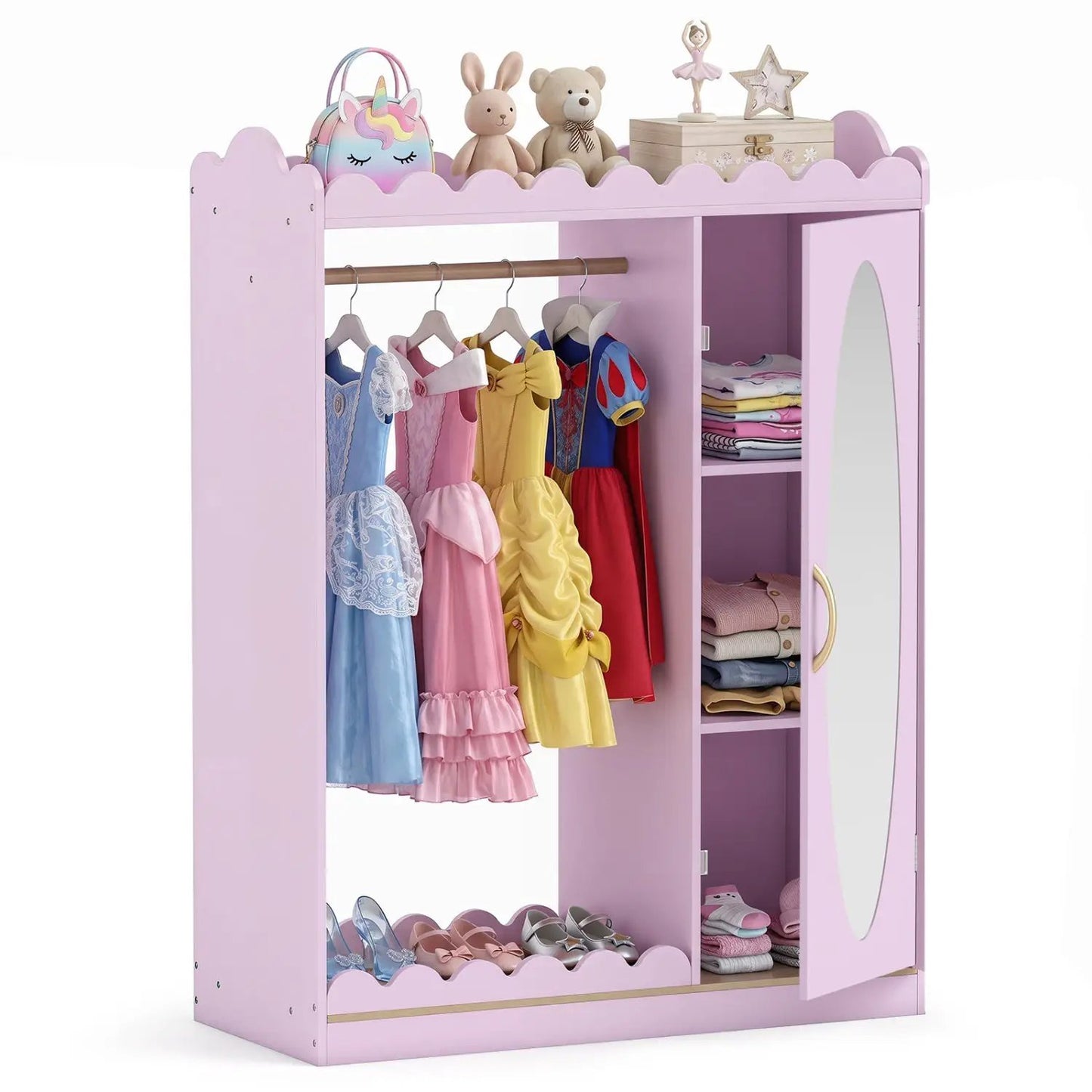Kids Dress Up Cabinet With Mirror Pink Storage
