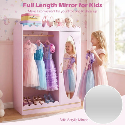 Kids Dress Up Cabinet With Mirror Pink Storage