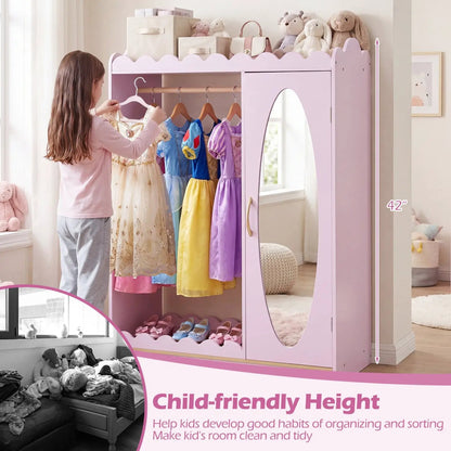 Kids Dress Up Cabinet With Mirror Pink Storage