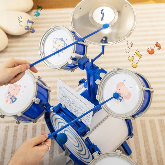 Kids Drum Set Educational Percussion Musical Instrument Toy with Bass Drum-Blue - Tampa Home & Garden Store