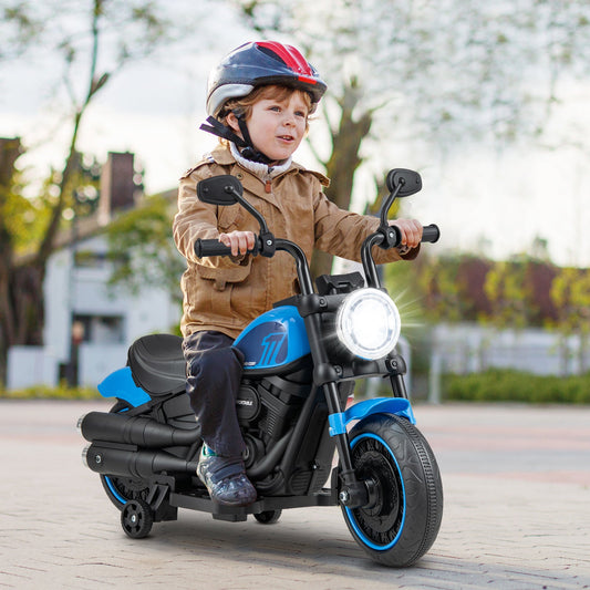 Kids Electric Motorcycle with Training Wheels and LED Headlights-Blue - Tampa Home & Garden Store