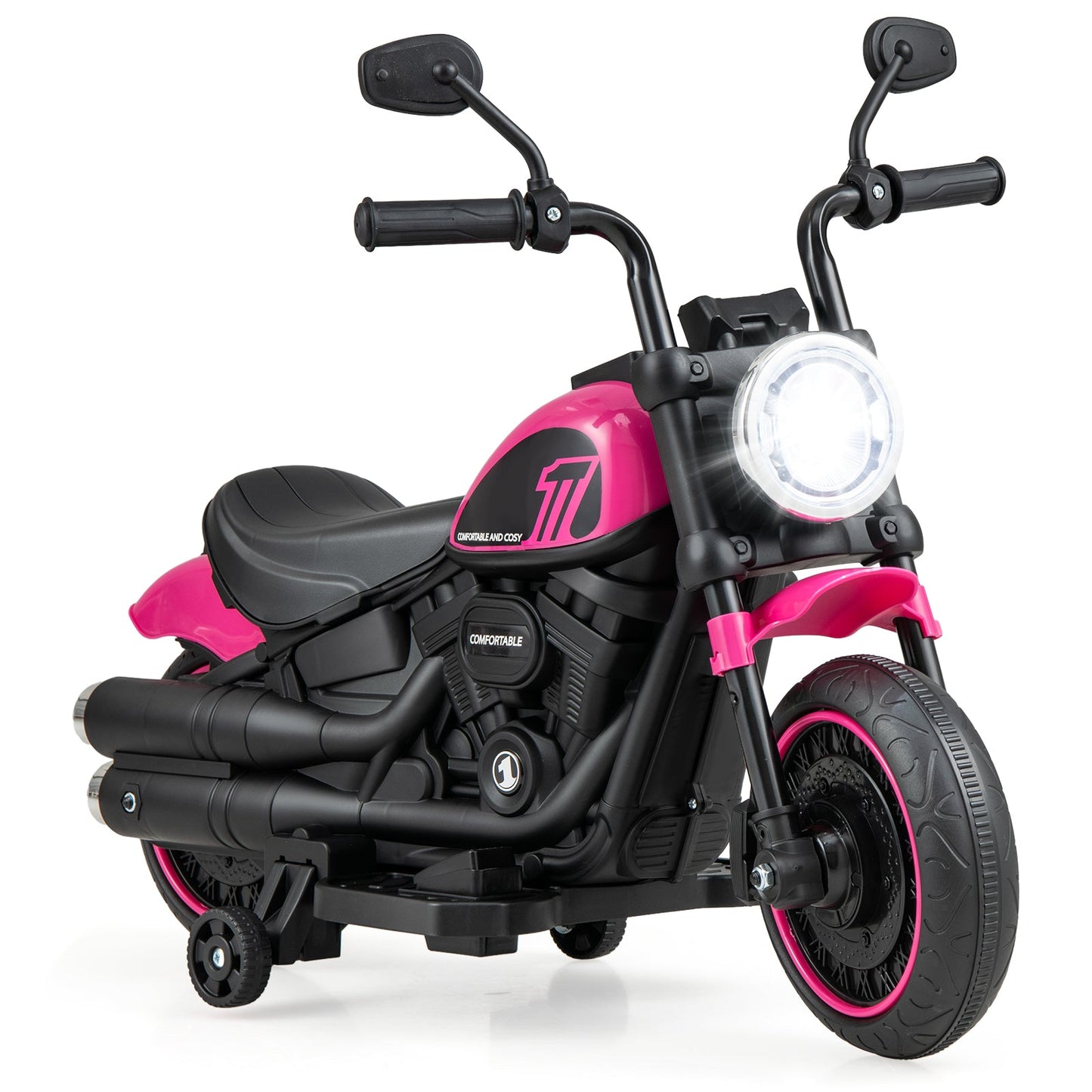 Kids Electric Motorcycle with Training Wheels and LED Headlights-Blue