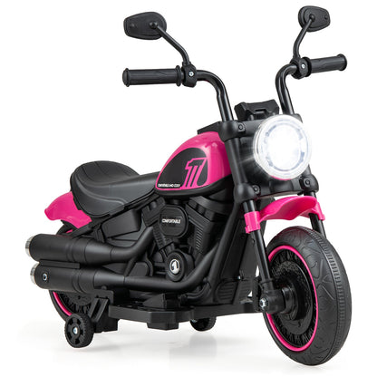 Kids Electric Motorcycle with Training Wheels and LED Headlights-Blue