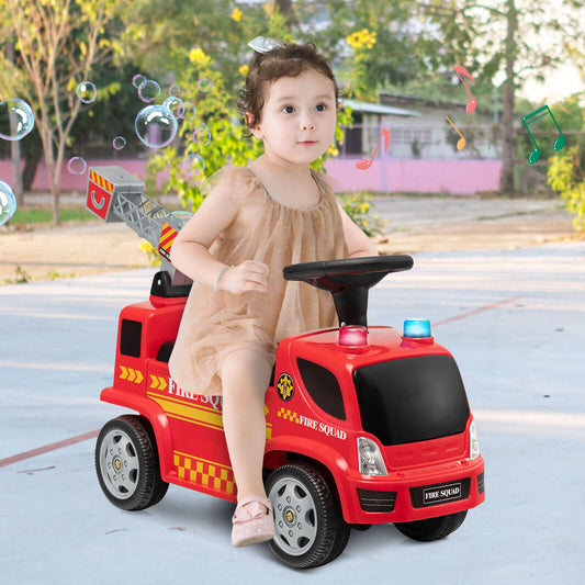 Kids Push Ride On Fire Truck with Ladder Bubble Maker and Headlights-Red - Tampa Home & Garden Store