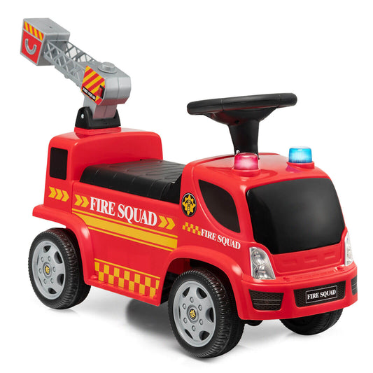 Kids Push Ride On Fire Truck with Ladder Bubble Maker and Headlights-Red - Tampa Home & Garden Store