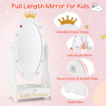 Kids Full Length Mirror with Rotatable Design