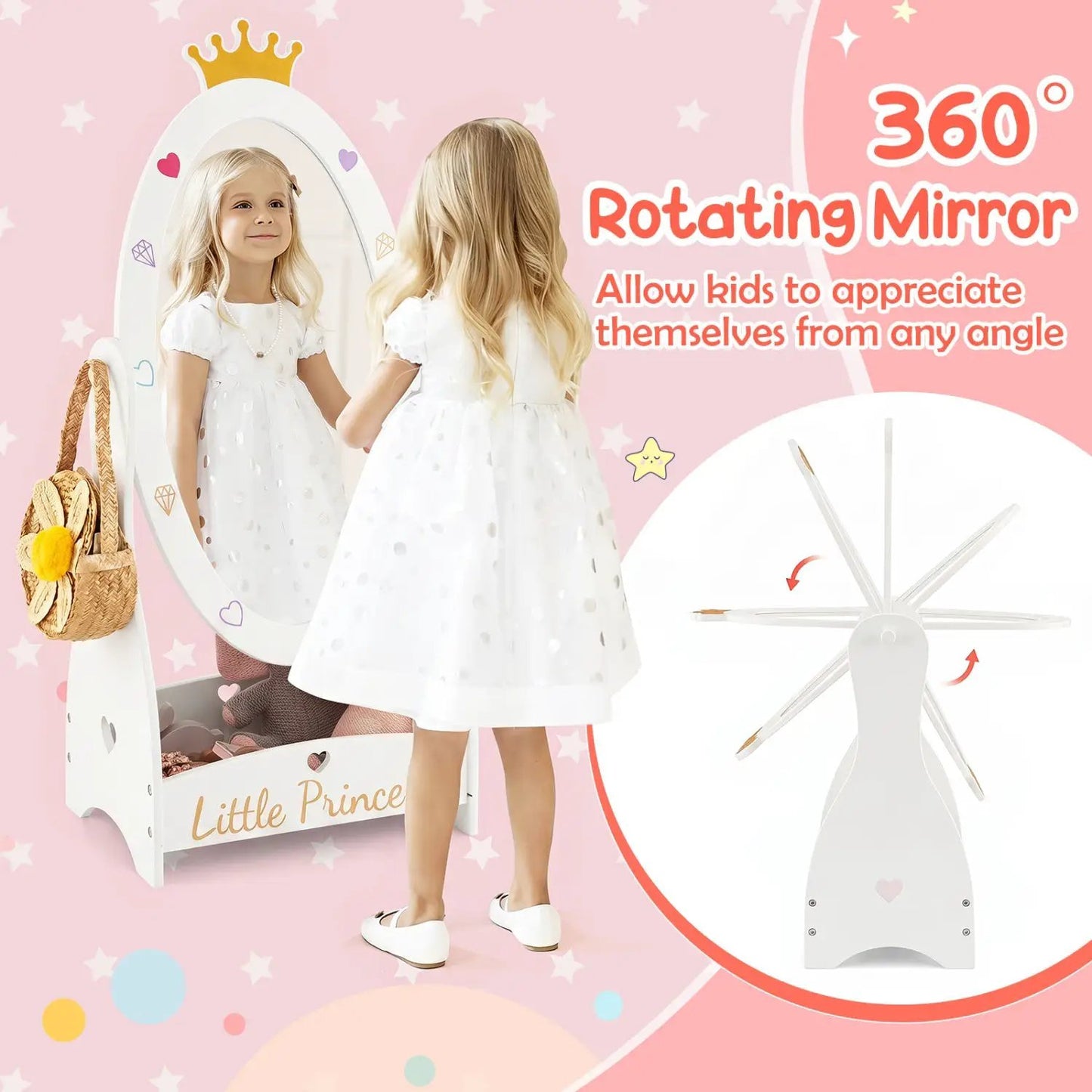 Kids Full Length Mirror with Rotatable Design