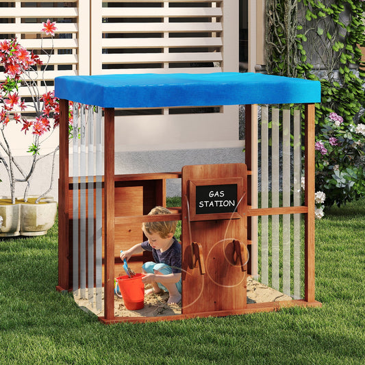 Kids Gas Station Playhouse with Gas Refueling Guns for Aged 3+-Brown - Tampa Home & Garden Store