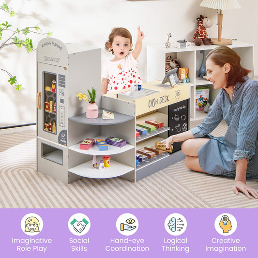 Kids Grocery Store Playset with Cash Register POS Machine-Gray - Tampa Home & Garden Store