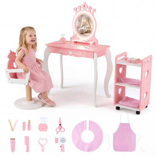 Kids Hair Salon Play Set With LED Mirror Chair