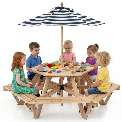 Kids Hexagonal Picnic Table With Umbrella Benches