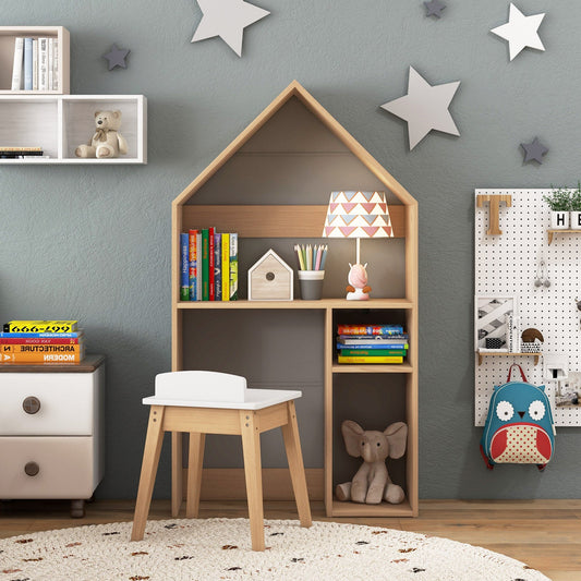 2-in-1 Kids House-Shaped Table and Chair Set-Gray - Tampa Home & Garden Store