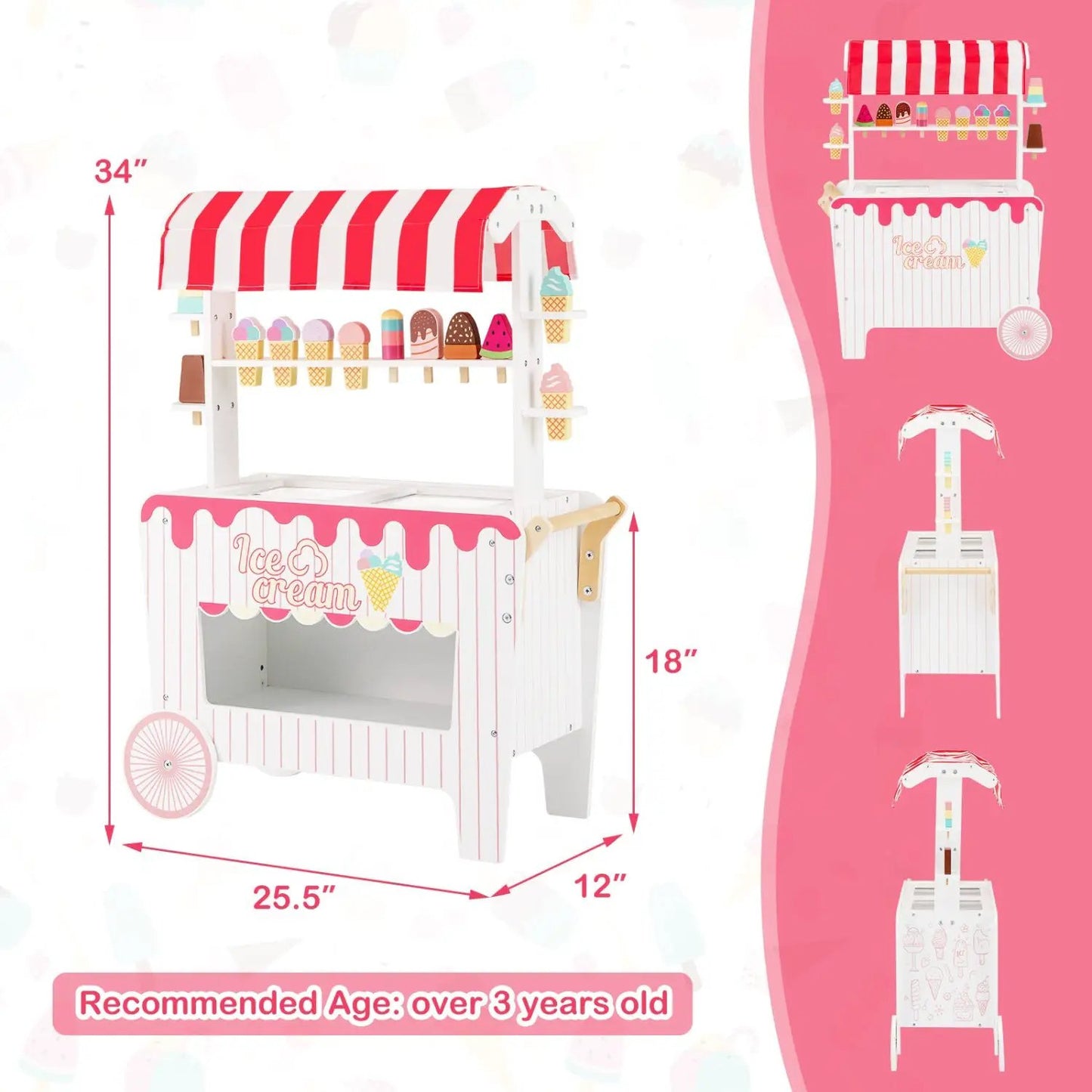 Ice Cream Cart Playset With Display Rack