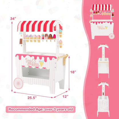 Ice Cream Cart Playset With Display Rack