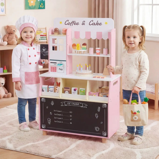 Kids Ice Cream Shop Playset by DirectDeals, pink and white counter with treats, two kids on Tampa Home & Garden Store