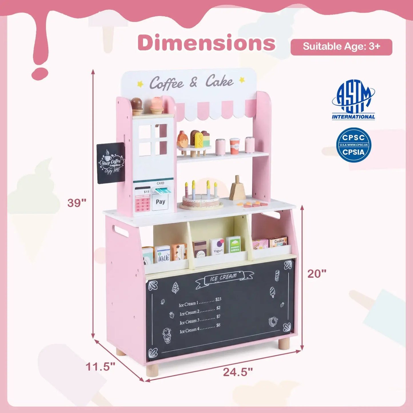 Kids Ice Cream Shop Playset With 27 Accessories