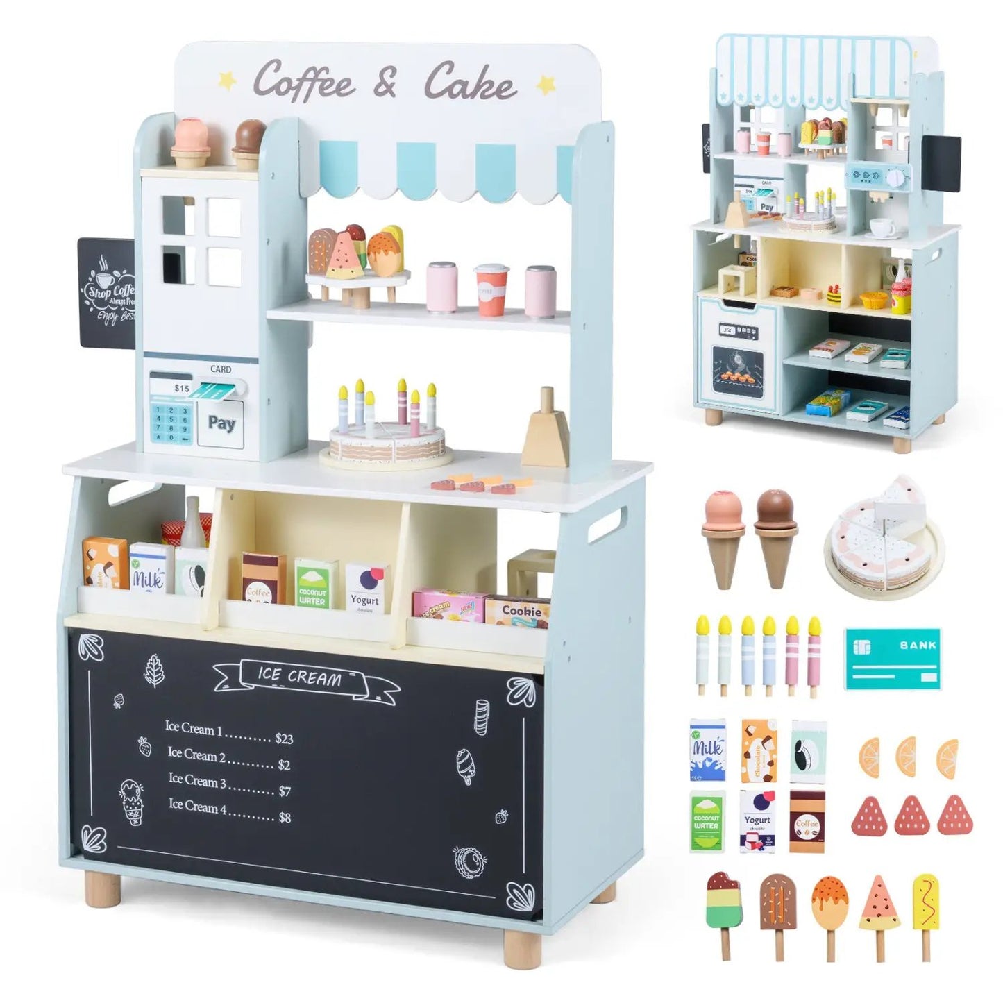 Kids Ice Cream Shop Playset With 27 Accessories