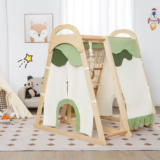 6-in-1 Wooden Kids Jungle Gym Playset with Slide Climbing Net-Natural - Tampa Home & Garden Store