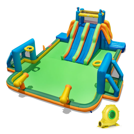 Kids Inflatable Water Slide with 2 Long Slides and 2 Soccer Gates with 1100W Blower - Tampa Home & Garden Store