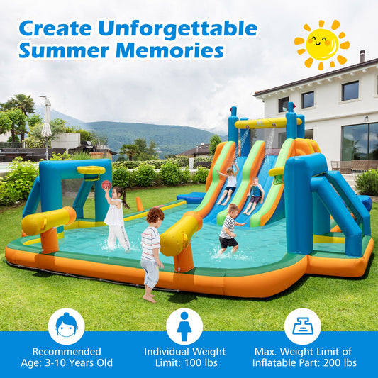 Kids Inflatable Water Slide with 2 Long Slides and 2 Soccer Gates with 950W Blower - Tampa Home & Garden Store