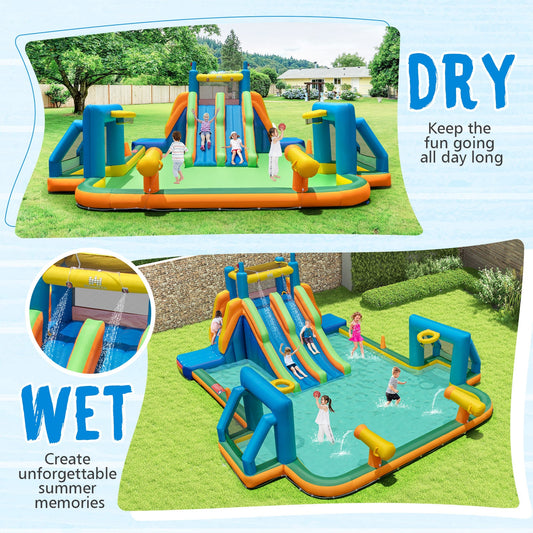 Kids Inflatable Water Slide with 2 Long Slides and 2 Soccer Gates Without Blower - Tampa Home & Garden Store