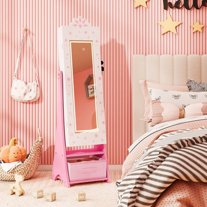 Kids Jewelry Armoire Freestanding Jewelry Cabinet with 3-Color Lighted Full Length Mirror