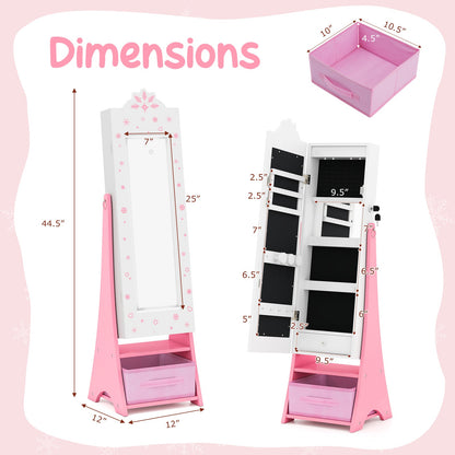 Kids Jewelry Armoire Freestanding Jewelry Cabinet with 3-Color Lighted Full Length Mirror