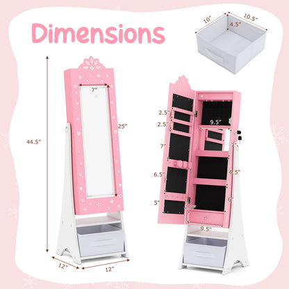 Kids Jewelry Armoire Freestanding Jewelry Cabinet with 3-Color Lighted Full Length Mirror