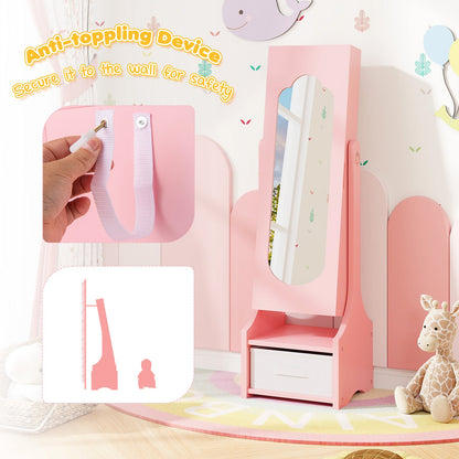 Freestanding Kids Jewelry Armoire Cabinet with Storage and 2 Tilt Angles - Tampa Home & Garden Store