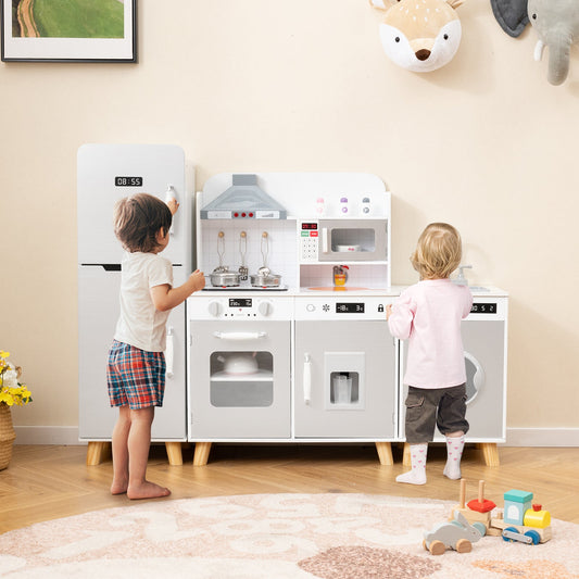 Kids Kitchen Playset 3-in-1 with Refrigerator and Washing Machine-Gray - Tampa Home & Garden Store
