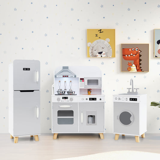 Kids Kitchen Playset 3-in-1 with Refrigerator and Washing Machine-Gray - Tampa Home & Garden Store