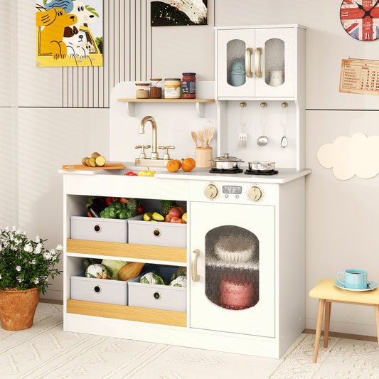 Kids Kitchen Playset with Cooking Accessories and Toy Cuttable Veggies-White - Tampa Home & Garden Store