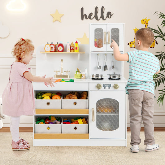 Kids Kitchen Playset with Cooking Accessories and Toy Cuttable Veggies-White - Tampa Home & Garden Store