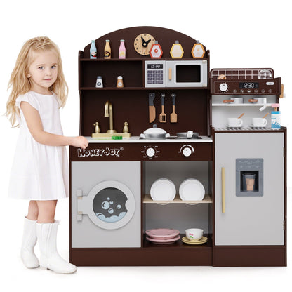 Kids Kitchen Set Wooden with Coffee Makers and Accessories