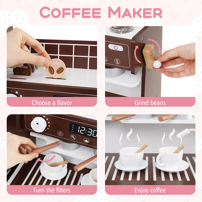 Kids Kitchen Set Wooden with Coffee Makers and Accessories